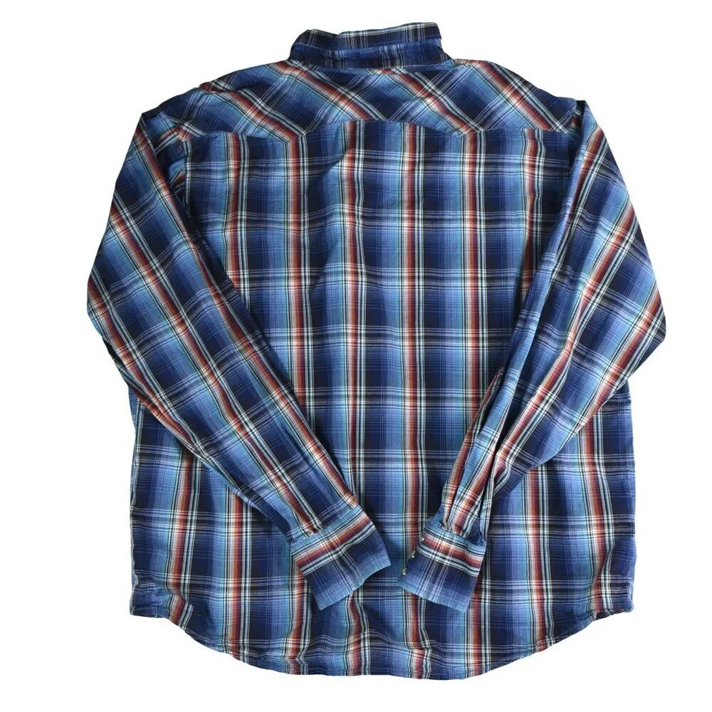 Wrangler Men's Vintage Southwestern Color Plaid Pearl Snaps Shirt Fits L/XL - Picture 2 of 8